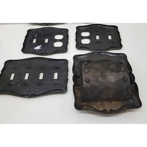 4 Pc Set Light Switch Outlet Covers Toilet Roll Dispenser Brown Gold Hammered Me - Picture 2 of 7